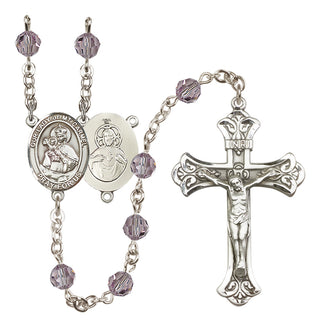 Sterling Silver 6mm Austrian Crystal Our Lady of Mount Carmel Rosary in Light Amethyst