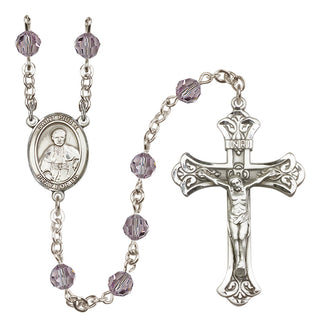 Sterling Silver 6mm Austrian Crystal Saint Pius X Rosary in Light Amethyst