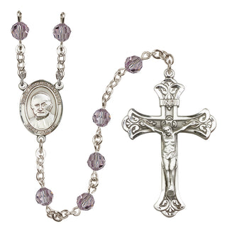 Sterling Silver 6mm Austrian Crystal Saint Arnold Janssen Rosary in Light Amethyst