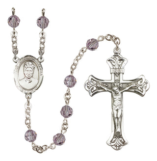 Sterling Silver 6mm Austrian Crystal Saint Josephine Bakhita Rosary in Light Amethyst