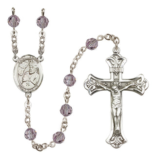 Sterling Silver 6mm Austrian Crystal Saint Edwin Rosary in Light Amethyst