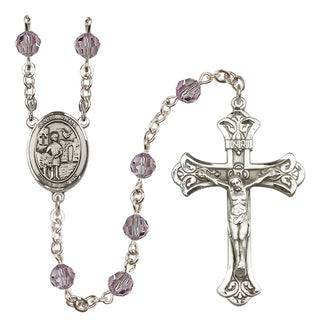 Sterling Silver 6mm Austrian Crystal Saint Vitus Rosary in Light Amethyst
