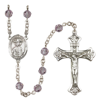 Sterling Silver 6mm Austrian Crystal Saint Andrew Kim Taegon Rosary in Light Amethyst