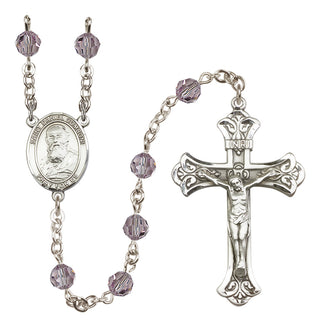 Sterling Silver 6mm Austrian Crystal Saint Daniel Comboni Rosary in Light Amethyst