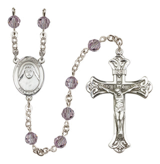 Sterling Silver 6mm Austrian Crystal Saint Alphonsa of India Rosary in Light Amethyst