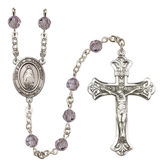 Sterling Silver 6mm Austrian Crystal Our Lady of Good Help Rosary in Light Amethyst