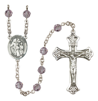 Sterling Silver 6mm Austrian Crystal Guardian Angel w/Children Rosary in Light Amethyst
