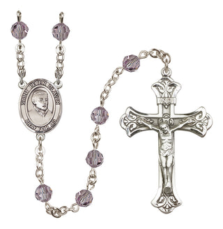 Sterling Silver 6mm Austrian Crystal Saint Peter Claver Rosary in Light Amethyst