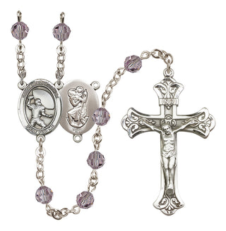 Sterling Silver 6mm Austrian Crystal Saint Christopher / Football Rosary in Light Amethyst