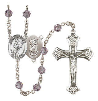 Sterling Silver 6mm Austrian Crystal Saint Christopher/Softball Rosary in Light Amethyst