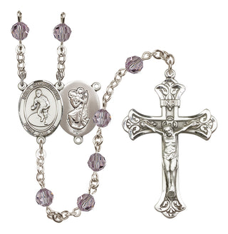 Sterling Silver 6mm Austrian Crystal Saint Christopher/Wrestling Rosary in Light Amethyst