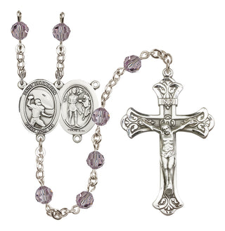 Sterling Silver 6mm Austrian Crystal Saint Sebastian / Football Rosary in Light Amethyst
