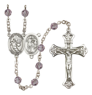 Sterling Silver 6mm Austrian Crystal Saint Sebastian/Basketball Rosary in Light Amethyst