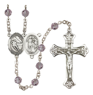 Sterling Silver 6mm Austrian Crystal Saint Sebastian / Hockey Rosary in Light Amethyst