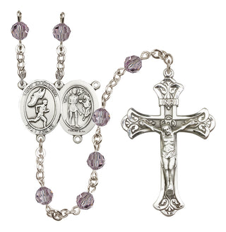 Sterling Silver 6mm Austrian Crystal Saint Sebastian /Track&Field-Men Rosary in Light Amethyst