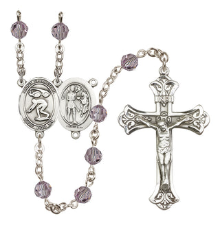 Sterling Silver 6mm Austrian Crystal Saint Sebastian/Swimming Rosary in Light Amethyst