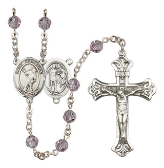 Sterling Silver 6mm Austrian Crystal Saint Sebastian/Lacrosse Rosary in Light Amethyst