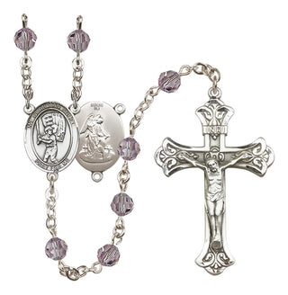 Sterling Silver 6mm Austrian Crystal Guardian Angel/Baseball Rosary in Light Amethyst