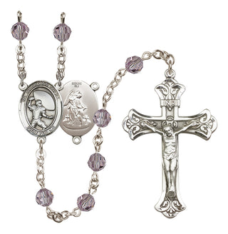 Sterling Silver 6mm Austrian Crystal Guardian Angel/Football Rosary in Light Amethyst