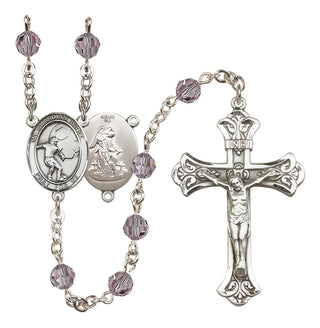 Sterling Silver 6mm Austrian Crystal Guardian Angel/Soccer Rosary in Light Amethyst