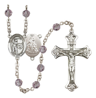 Sterling Silver 6mm Austrian Crystal Guardian Angel/Golf Rosary in Light Amethyst