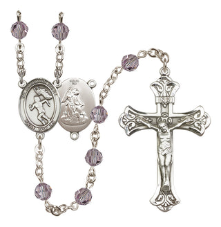Sterling Silver 6mm Austrian Crystal Guardian Angel/Track&Field-Women Rosary in Light Amethyst