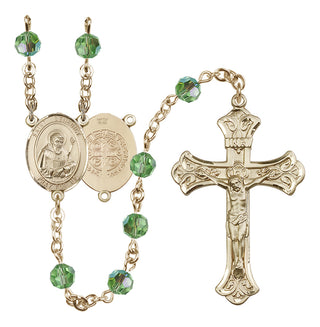 14 Karat Gold-Filled 6mm Austrian Crystal Saint Benedict Rosary in Peridot