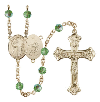 14 Karat Gold-Filled 6mm Austrian Crystal Saint Brendan the Navigator/Navy Rosary in Peridot