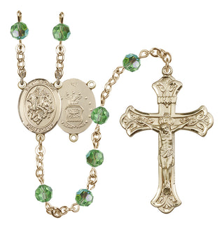14 Karat Gold-Filled 6mm Austrian Crystal Saint George / Air Force Rosary in Peridot
