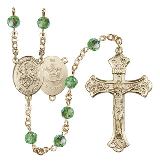 14 Karat Gold-Filled 6mm Austrian Crystal Saint George / Army Rosary in Peridot