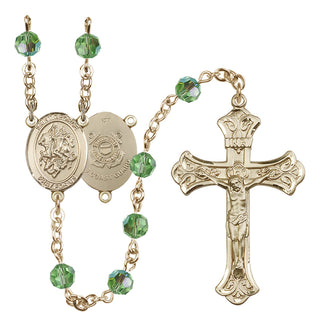 14 Karat Gold-Filled 6mm Austrian Crystal Saint George / Coast Guard Rosary in Peridot
