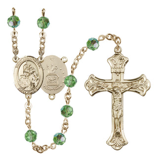 14 Karat Gold-Filled 6mm Austrian Crystal Saint Joan of Arc / Air Force Rosary in Peridot