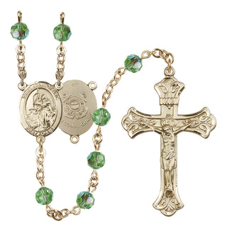 14 Karat Gold-Filled 6mm Austrian Crystal Saint Joan of Arc /Coast Guard Rosary in Peridot