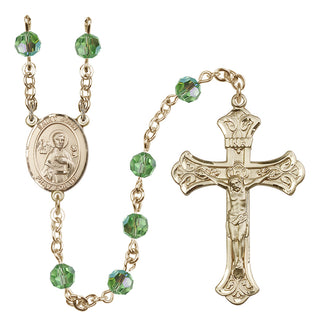 14 Karat Gold-Filled 6mm Austrian Crystal Saint John the Apostle Rosary in Peridot