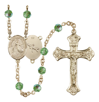 14 Karat Gold-Filled 6mm Austrian Crystal Saint Joseph of Cupertino Rosary in Peridot
