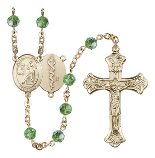 14 Karat Gold-Filled 6mm Austrian Crystal Saint Luke the Apostle / Doctor Rosary in Peridot