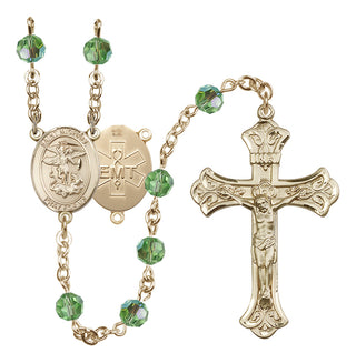 14 Karat Gold-Filled 6mm Austrian Crystal Saint Michael / EMT Rosary in Peridot