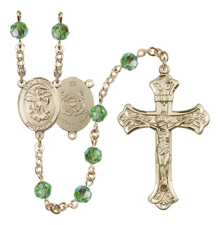 14 Karat Gold-Filled 6mm Austrian Crystal Saint Michael / Coast Guard Rosary in Peridot