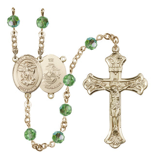 14 Karat Gold-Filled 6mm Austrian Crystal Saint Michael / Marines Rosary in Peridot