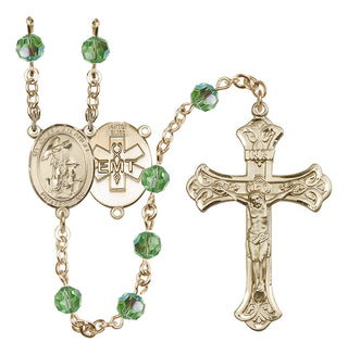 14 Karat Gold-Filled 6mm Austrian Crystal Guardian Angel / EMT Rosary in Peridot