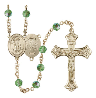 14 Karat Gold-Filled 6mm Austrian Crystal Guardian Angel / Nat'l Guard Rosary in Peridot