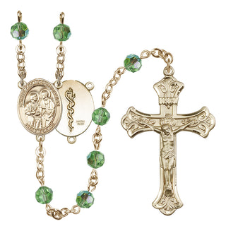 14 Karat Gold-Filled 6mm Austrian Crystal Saints Cosmas & Damian / Doctors Rosary in Peridot