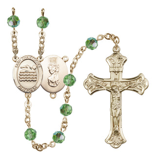 14 Karat Gold-Filled 6mm Austrian Crystal Saint Christopher/Swimming Rosary in Peridot