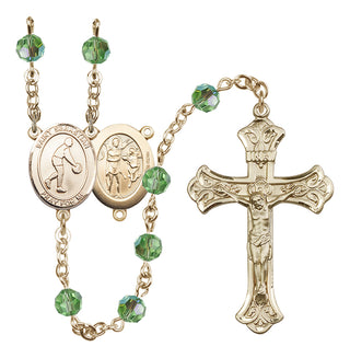 14 Karat Gold-Filled 6mm Austrian Crystal Saint Sebastian/Basketball Rosary in Peridot