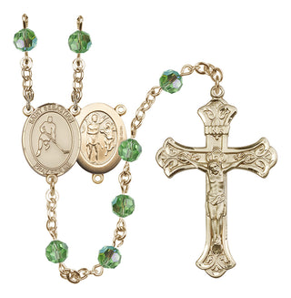 14 Karat Gold-Filled 6mm Austrian Crystal Saint Sebastian/Ice Hockey Rosary in Peridot