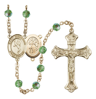 14 Karat Gold-Filled 6mm Austrian Crystal Saint Sebastian/Martial Arts Rosary in Peridot