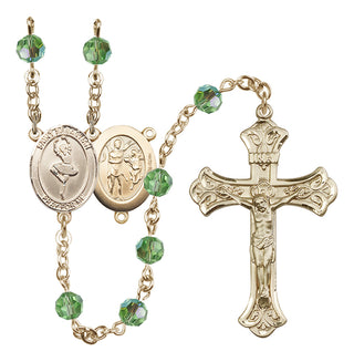 14 Karat Gold-Filled 6mm Austrian Crystal Saint Sebastian/Dance Rosary in Peridot