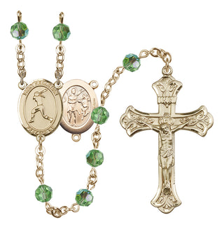 14 Karat Gold-Filled 6mm Austrian Crystal Saint Sebastian / Softball Rosary in Peridot