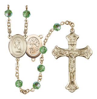 14 Karat Gold-Filled 6mm Austrian Crystal Saint Sebastian / Rugby Rosary in Peridot