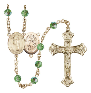 14 Karat Gold-Filled 6mm Austrian Crystal Saint Sebastian / Archery Rosary in Peridot